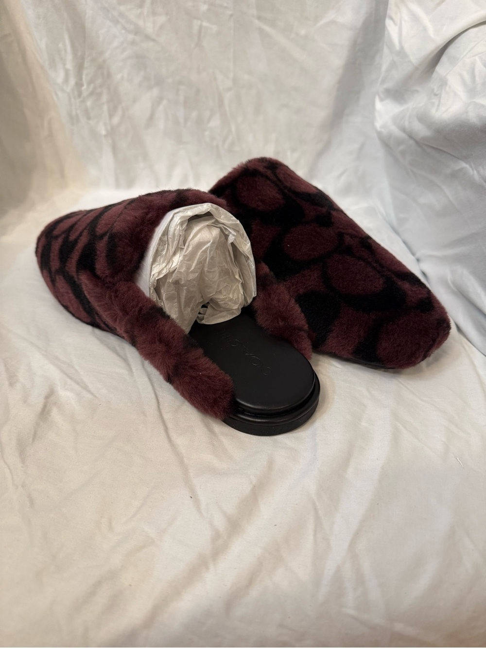 Women's Burgundy and Black Faux-Fur Slide Slippers - Picture 2 of 7